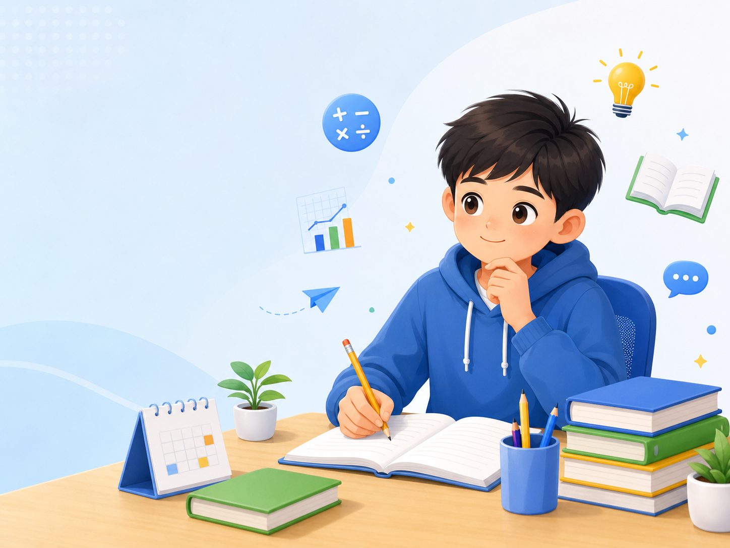 Học sinh đang luyện đề trong góc học tập sáng sủa